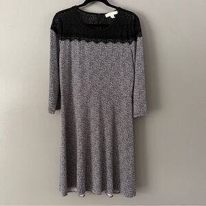 Michael Michael Kors 3/4 Sleeve Lace Upper A-Line Dress | Black + White‎